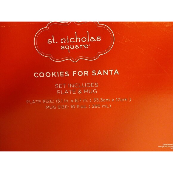 St. Nicholas Square Cookies For Santa Plate And Mug Set Red Mug Multicolor Tray - Picture 9 of 16